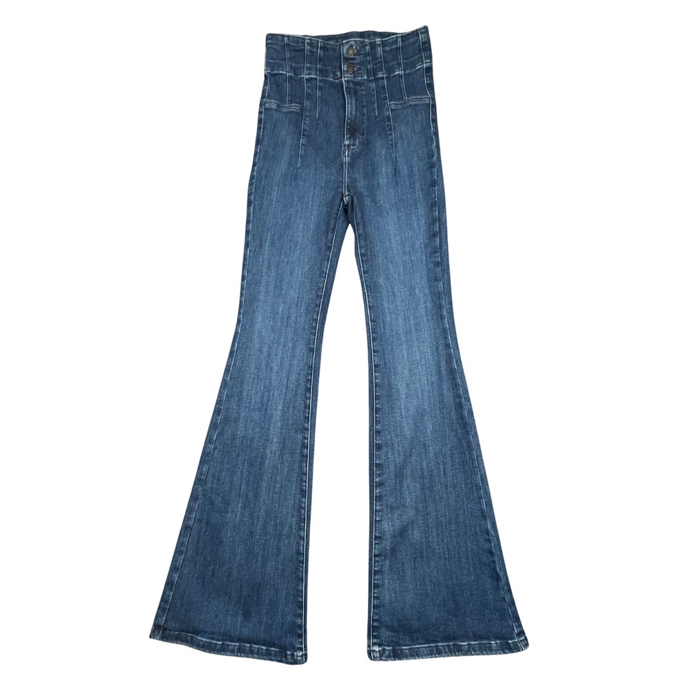 Free People We The Free Womens 27 High Rise Super Flare Jeans Corset Dark Wash